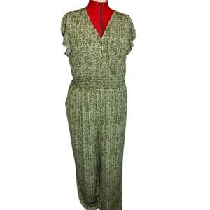 Gilli Jordan Knit Green and White Pockets V Neck Flutter Jumpsuit Sz 2X NWT